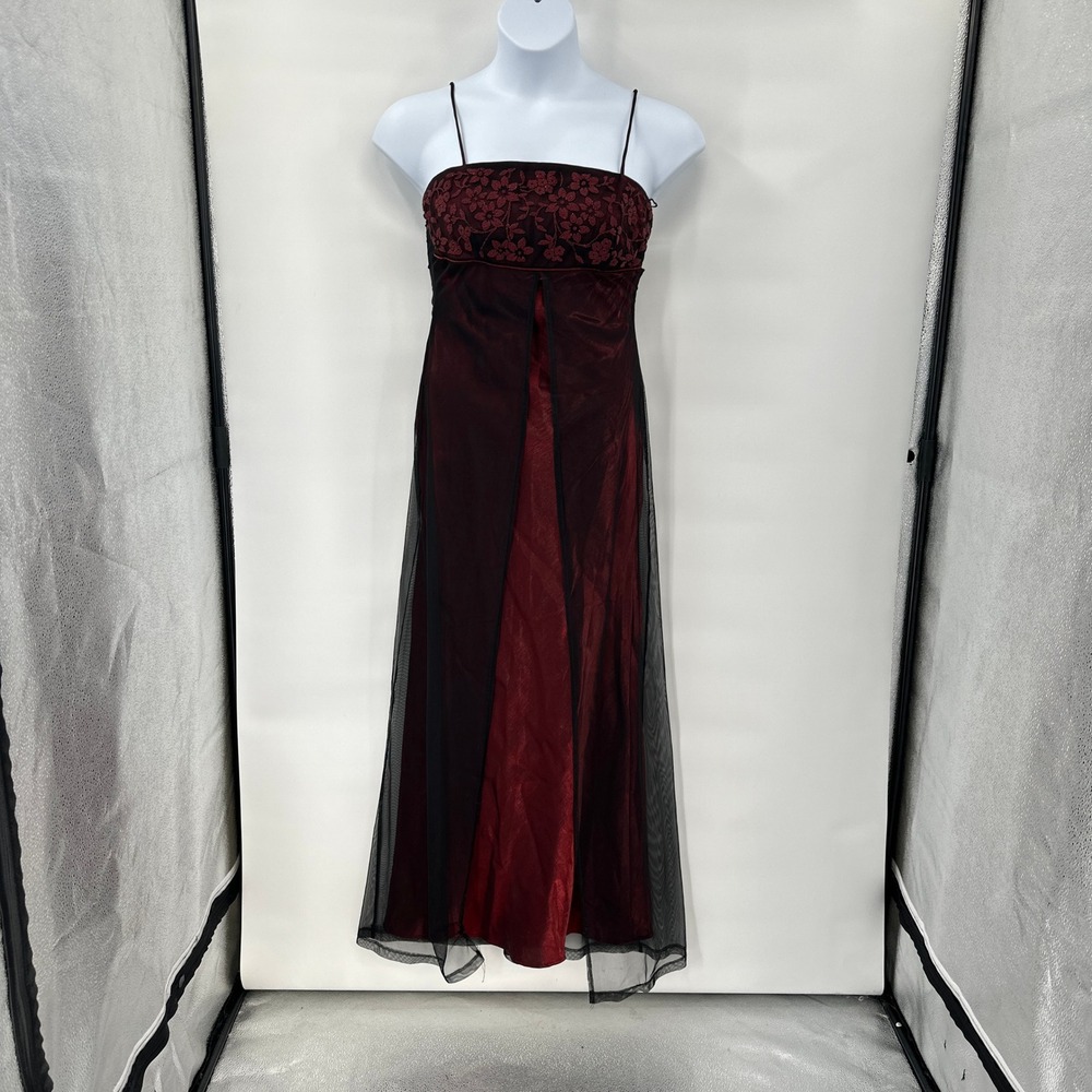 Y2K Burgundy Mesh Overlay Formal Dress size 11 Babydoll Beaded Prom Whimsigoth‎